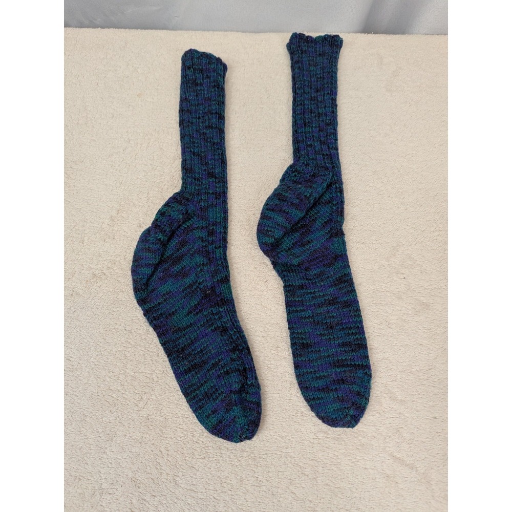 Handmade Knit Socks Blue Green Purple Variegated Wool‎ Blend Warm Winter Cozy